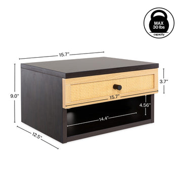 Celerie 15.71" Mid-Century Modern Floating Wall Mounted Nightstand with Soft-Close Rattan Drawer and Cable Hole - JONATHAN Y